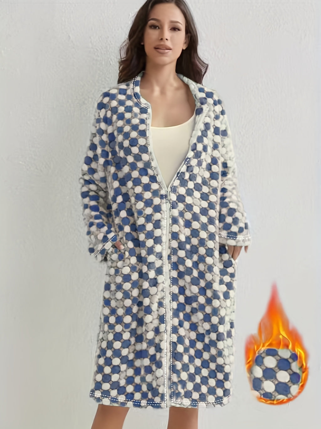 Women's checked flannel zip-up dressing gown