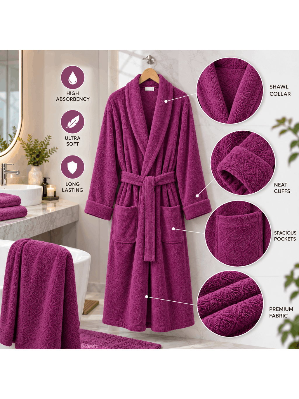 Unisex terry towelling bathrobe with a shawl collar