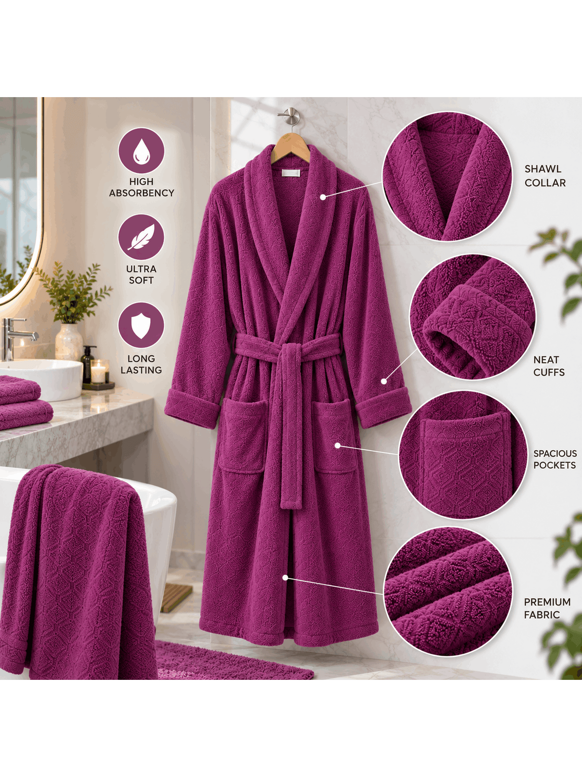 Unisex terry towelling bathrobe with a shawl collar