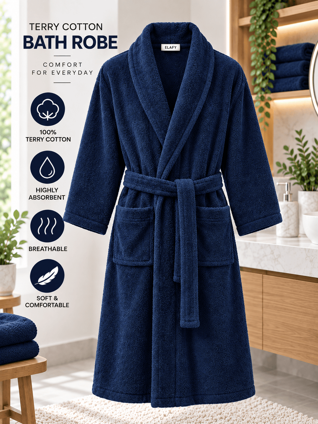 Unisex white terry towelling bathrobe