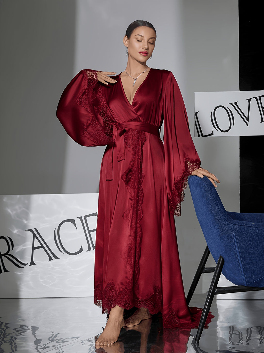Long satin bathrobe