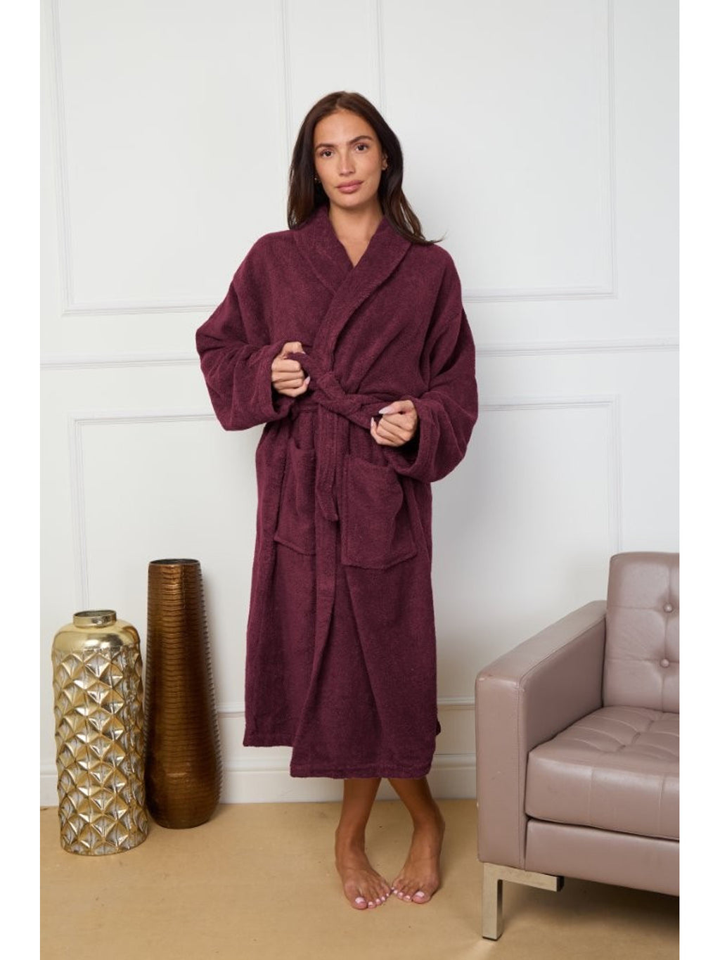 Unisex cotton bathrobe with a shawl collar
