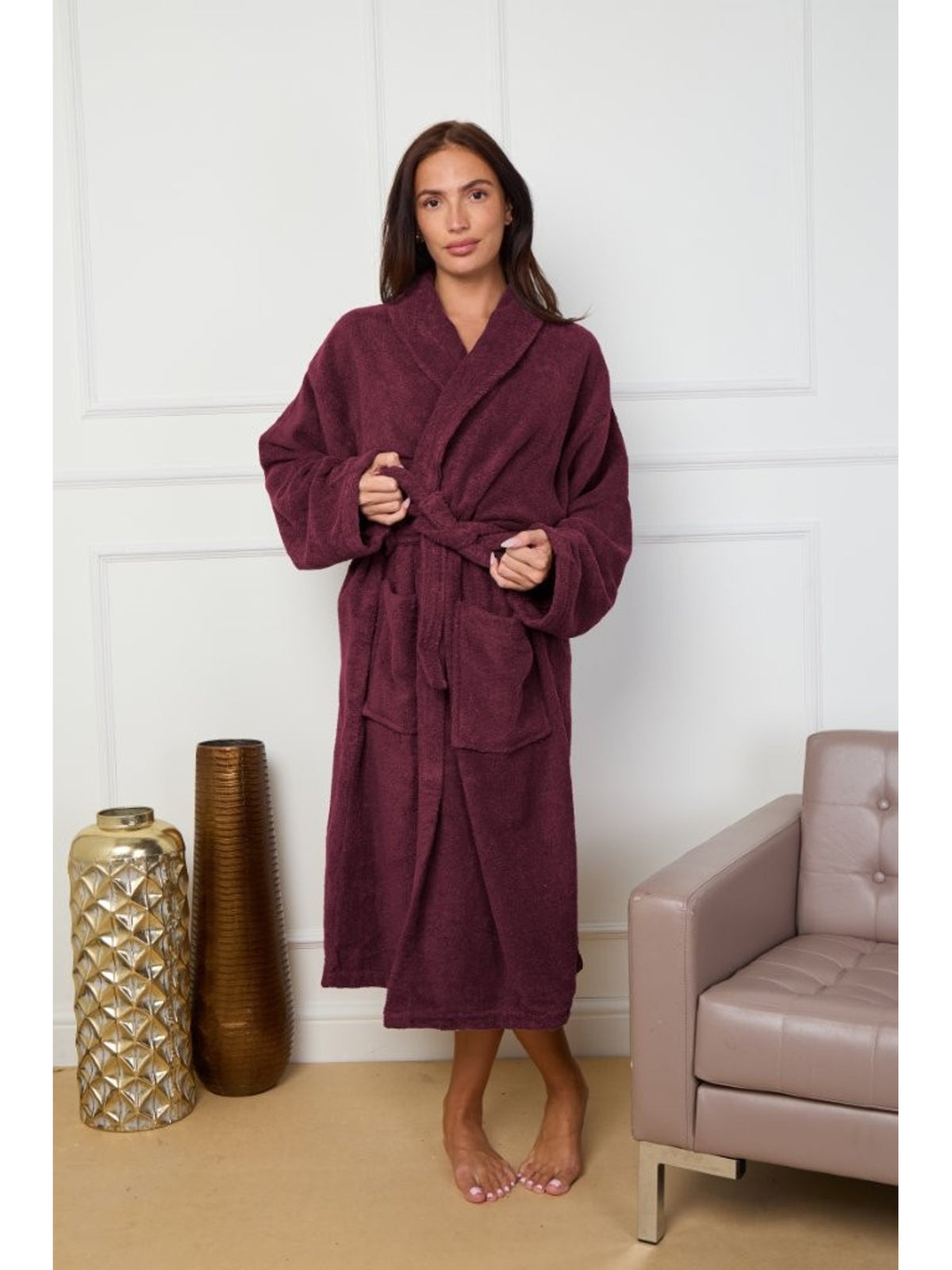Unisex cotton bathrobe with a shawl collar