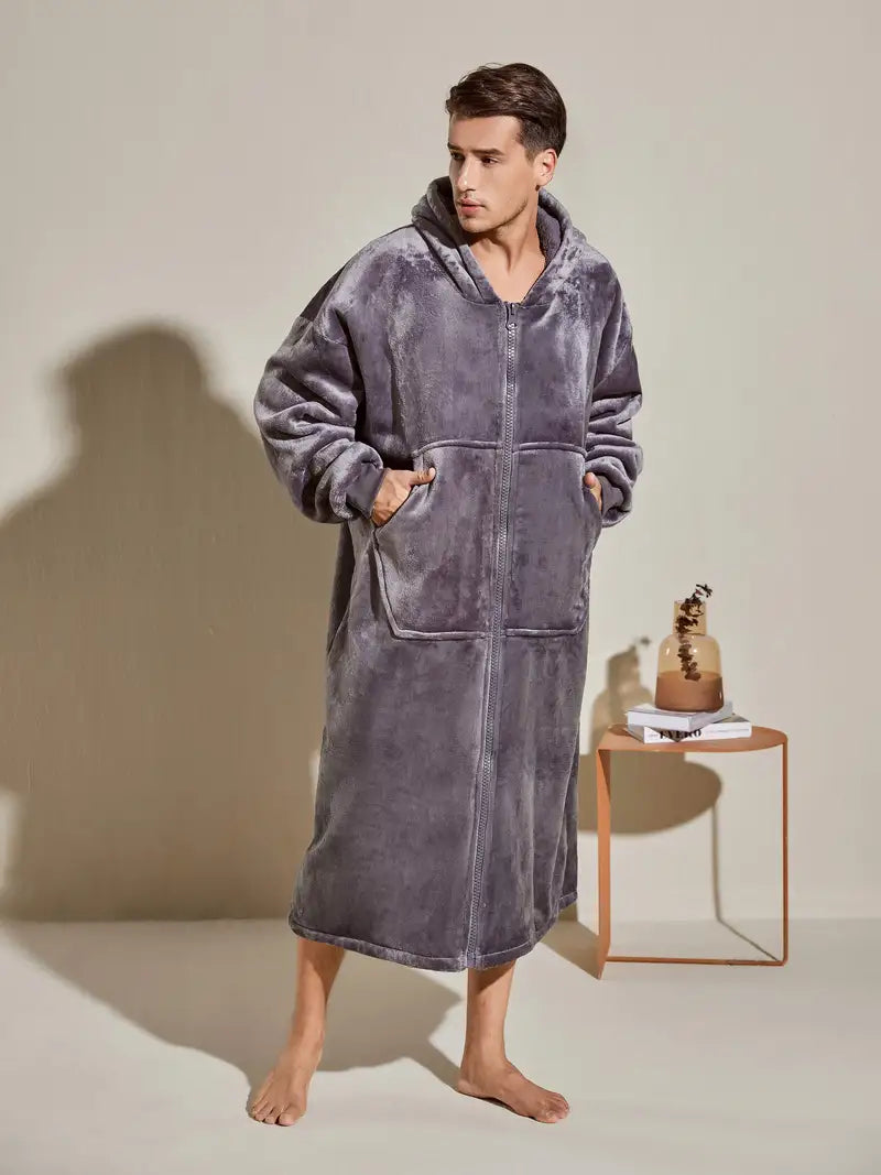 Men's hooded flannel bathrobe, one size