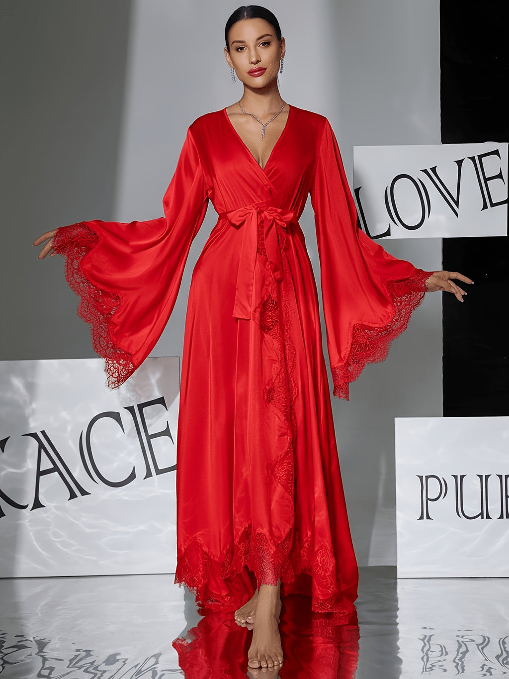 Long satin bathrobe
