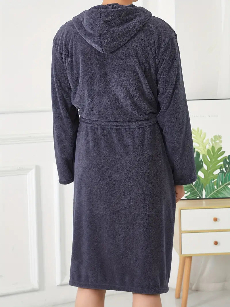 Men's short hooded fleece bathrobe Image