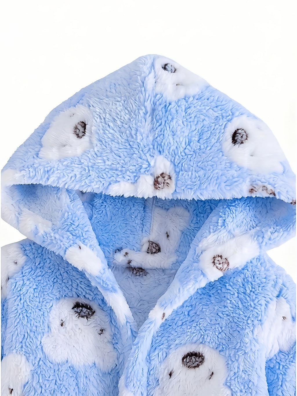 Baby blue hooded fleece bathrobe