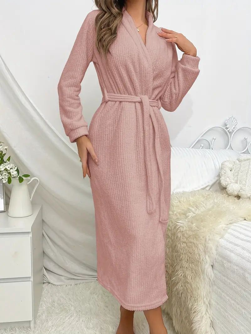 Women's long belted towelling bathrobe