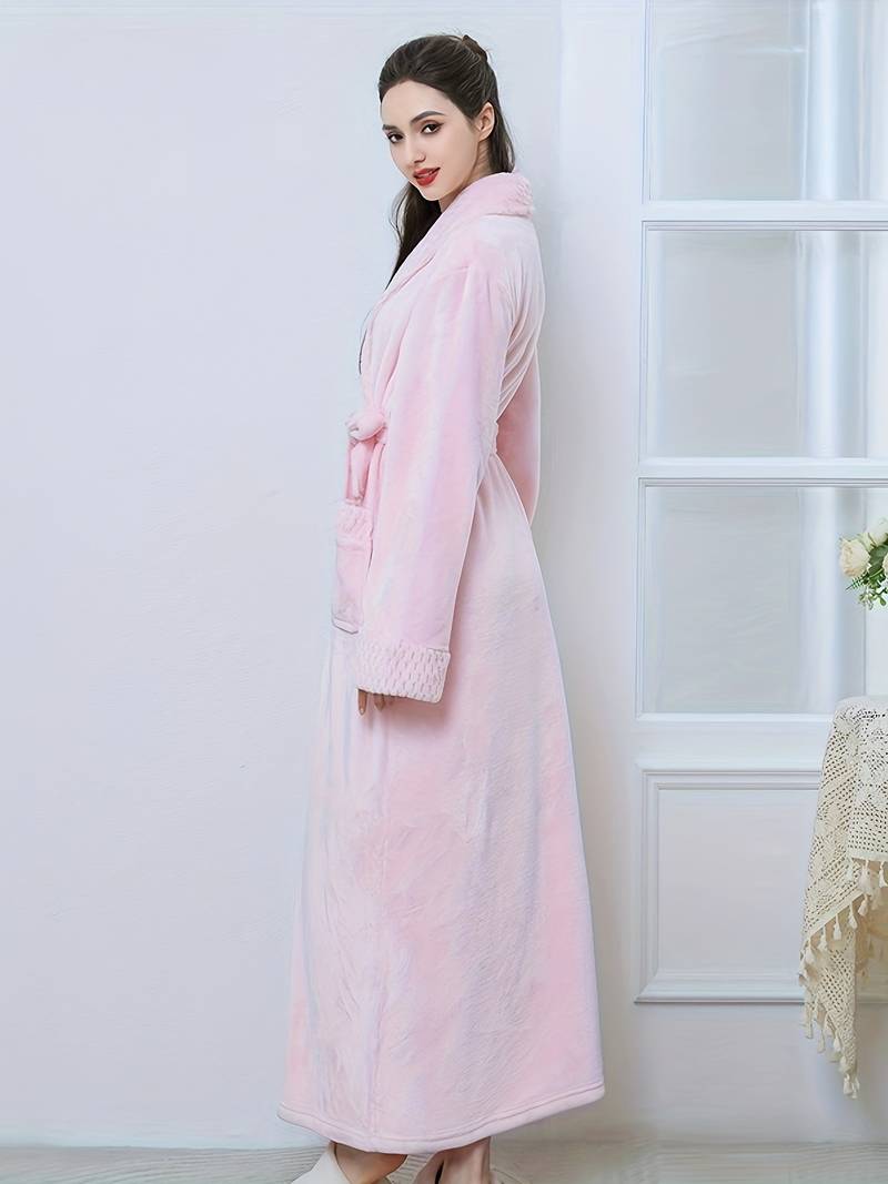 Women's long fleece dressing gown, plain