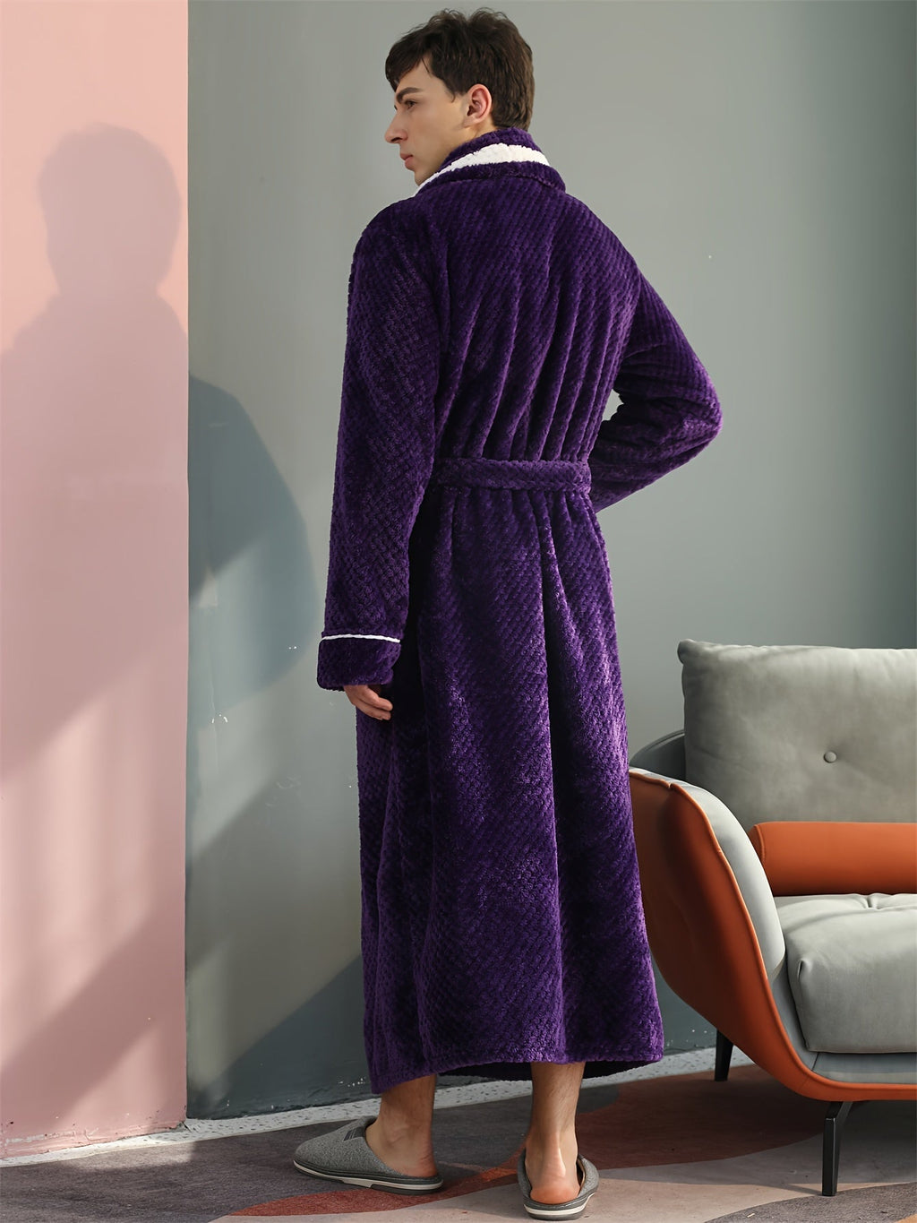 Men's long waffle velour dressing gown