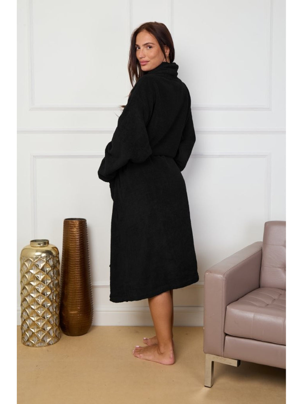 Unisex cotton bathrobe with a shawl collar
