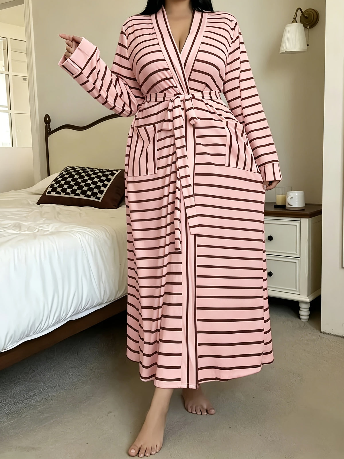 Women's plus size striped dressing gown