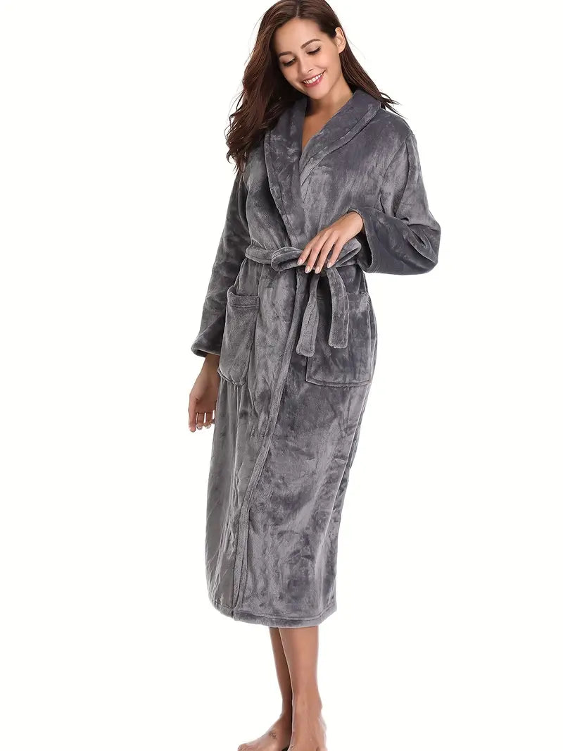 Women's long plain towelling bathrobe