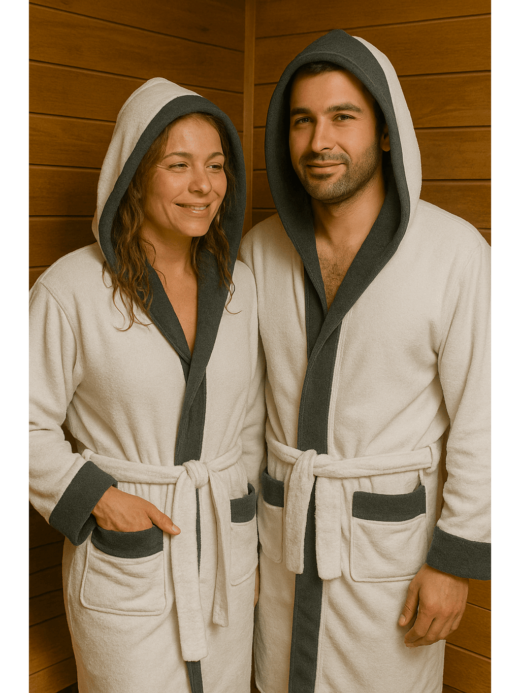 Men's hooded terry towelling bathrobe