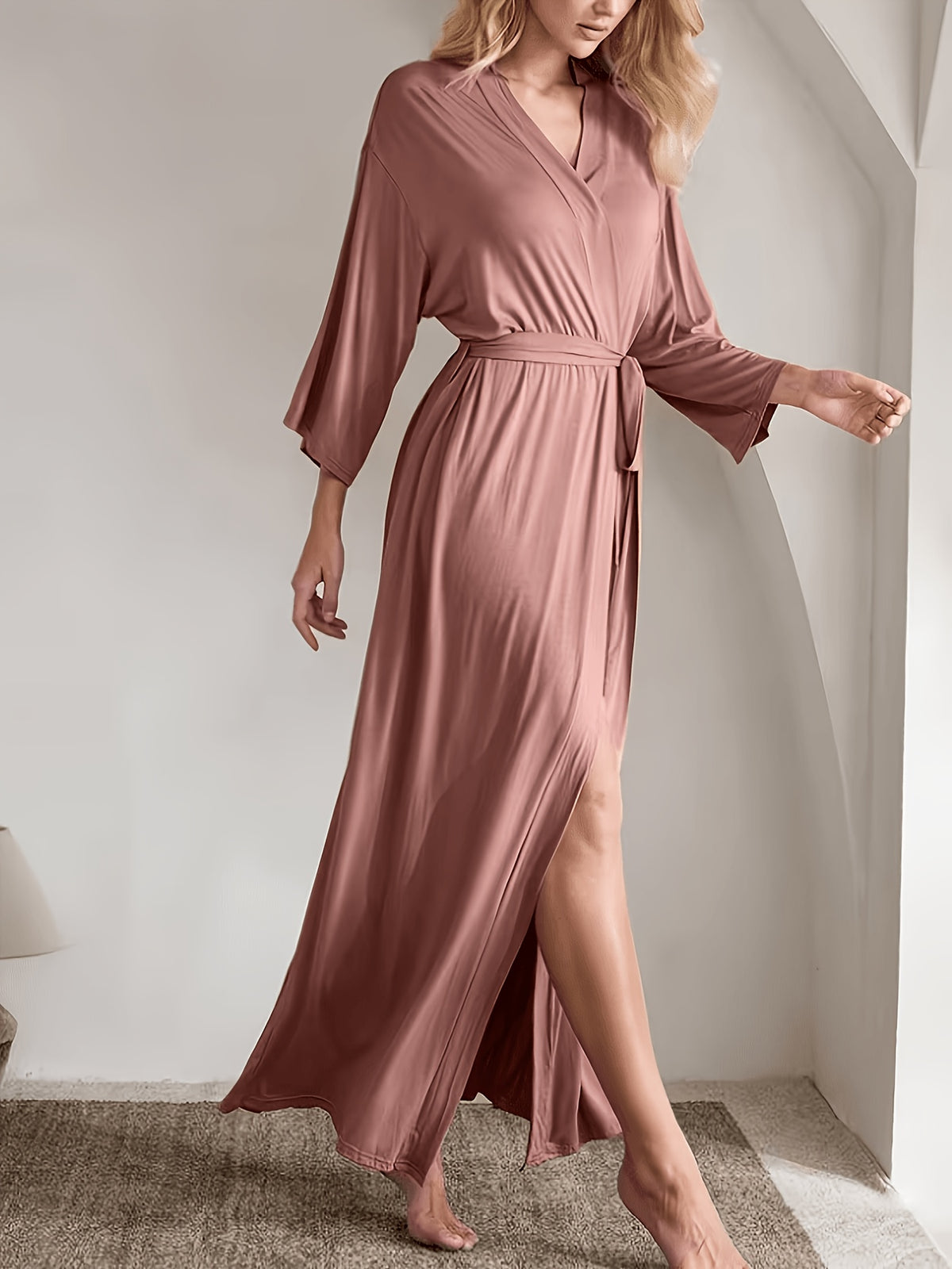 Women's red long satin dressing gown