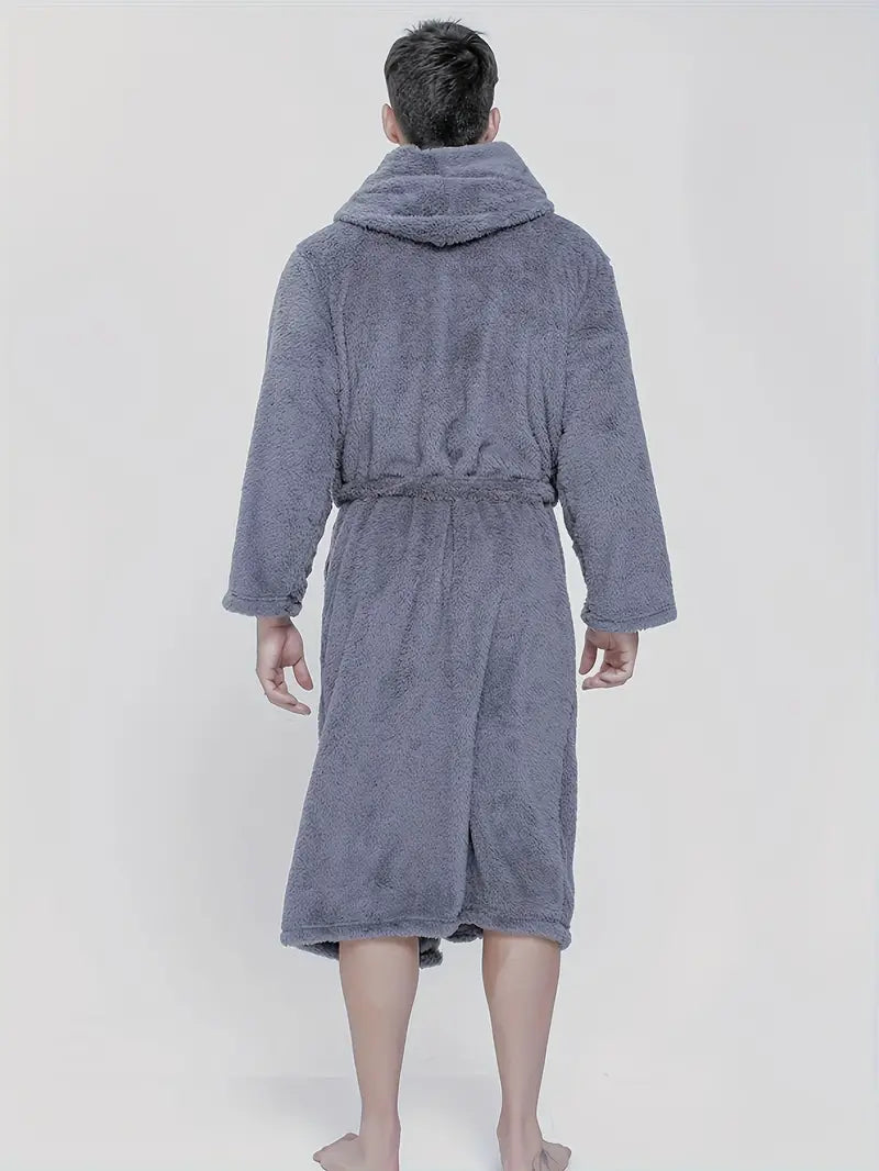 Men's soft warm hooded towelling bathrobe