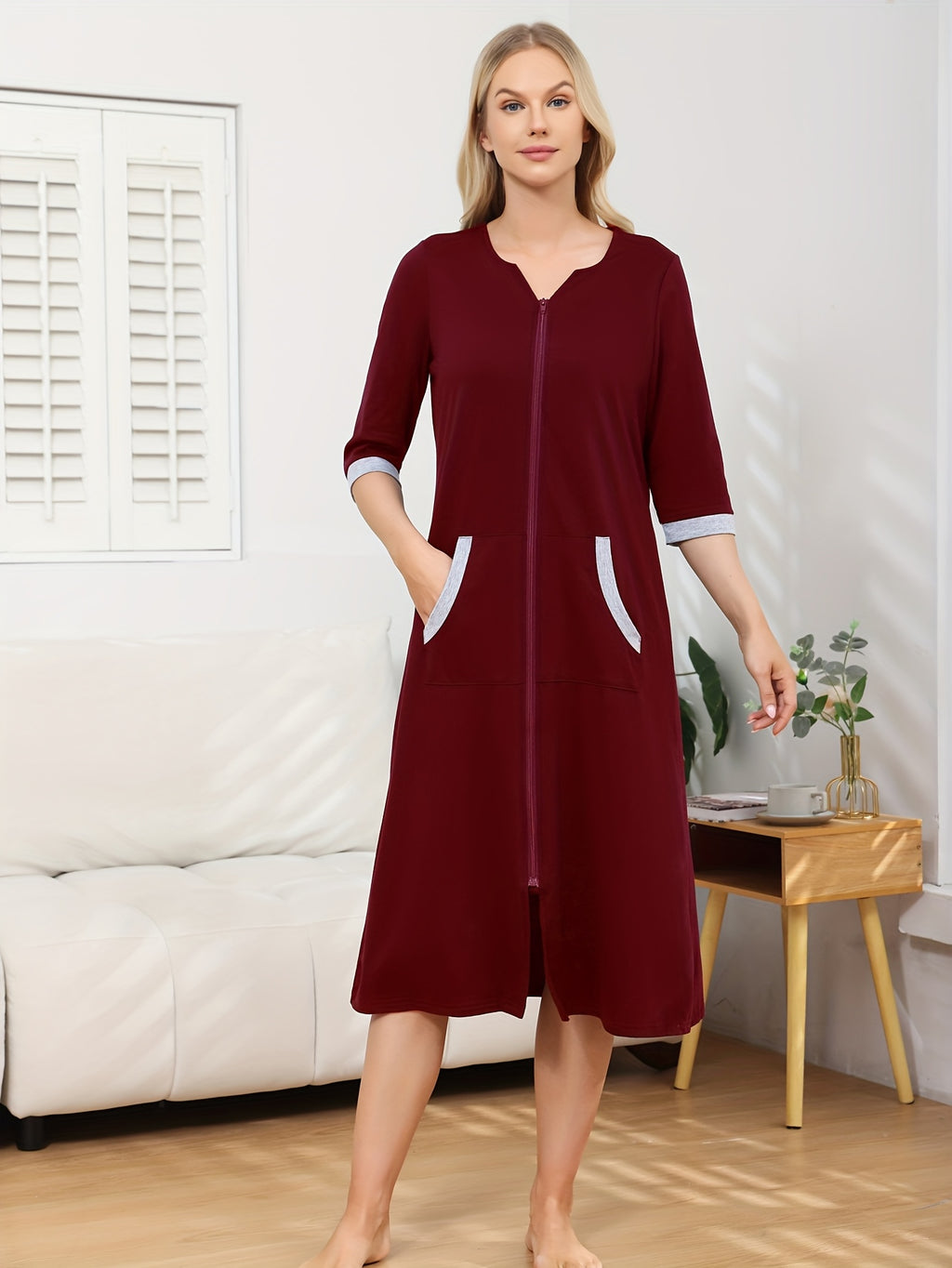 Women's zip front housecoat