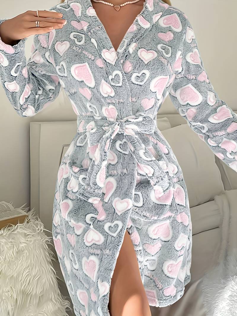 Peignoir Polaire Motif Coeur Grande Taille — coloris gris
