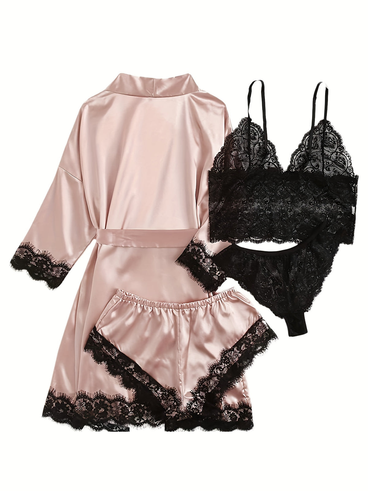 Women's lace satin robe and camisole set