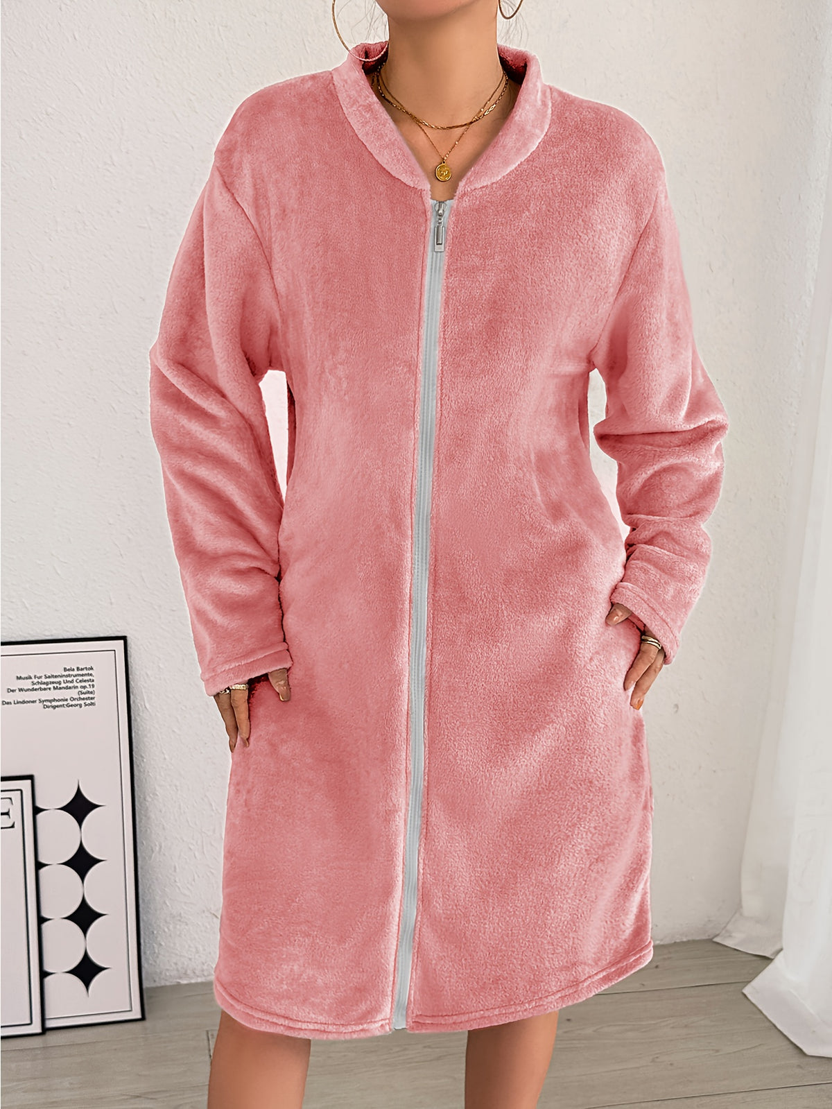 Women's plus size zip-up flannel dressing gown
