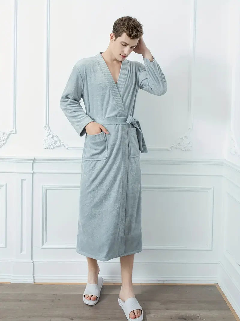 Men's long cotton towel robe