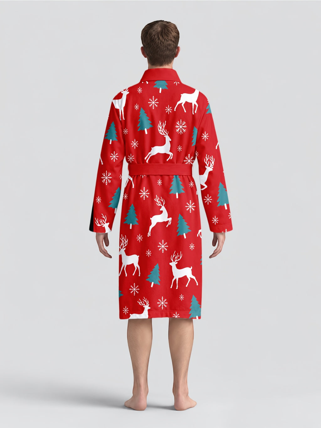 Men's red reindeer print dressing gown