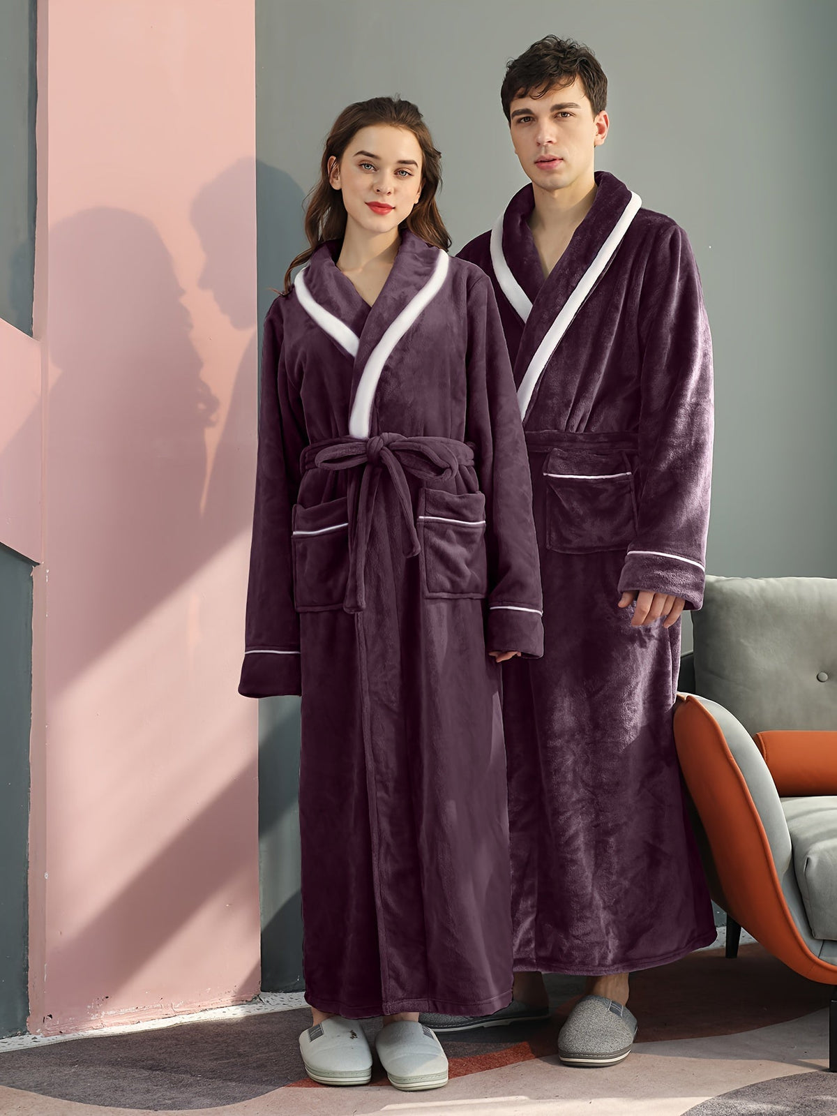 Men's long waffle velour dressing gown