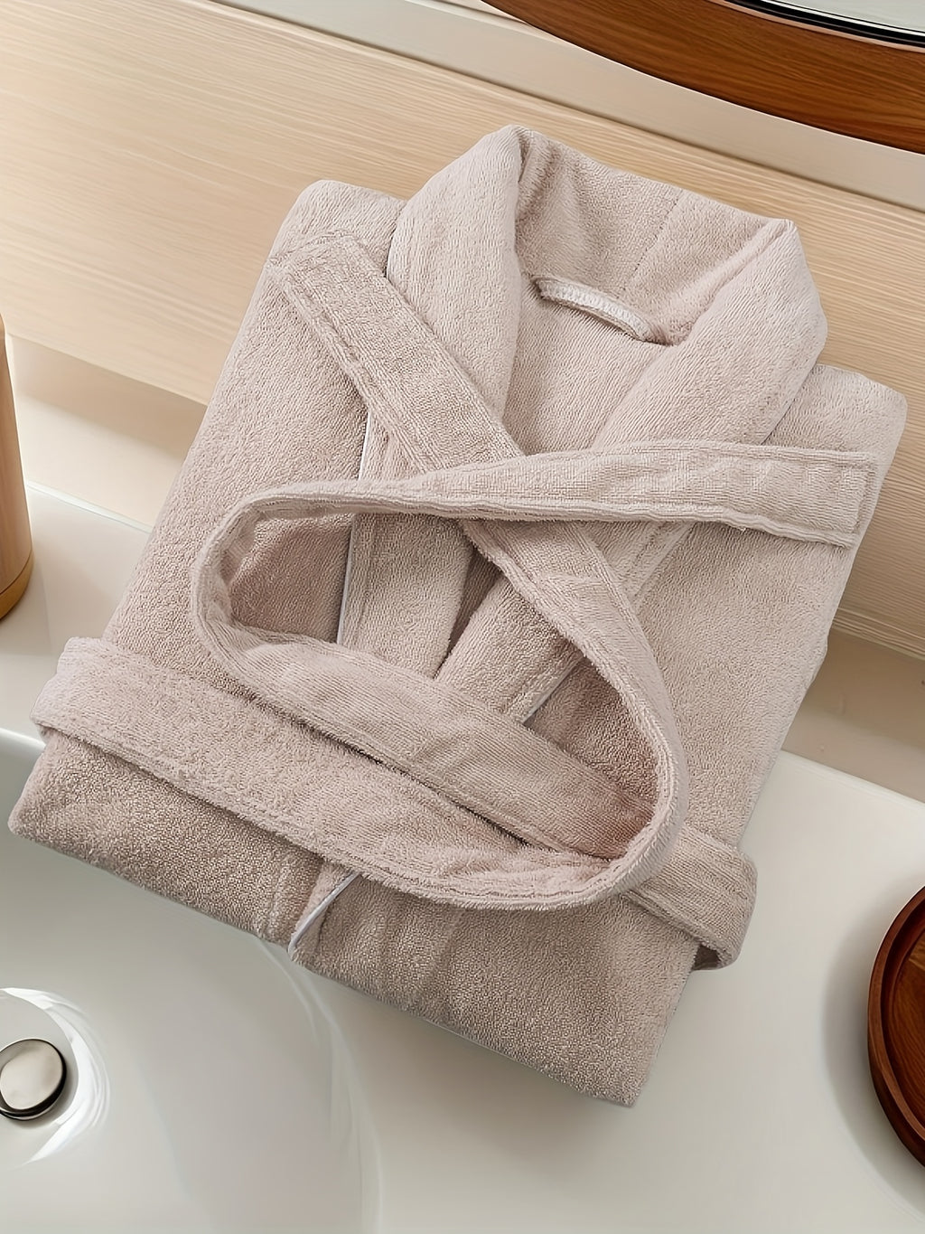 Unisex pink long towelling bathrobe