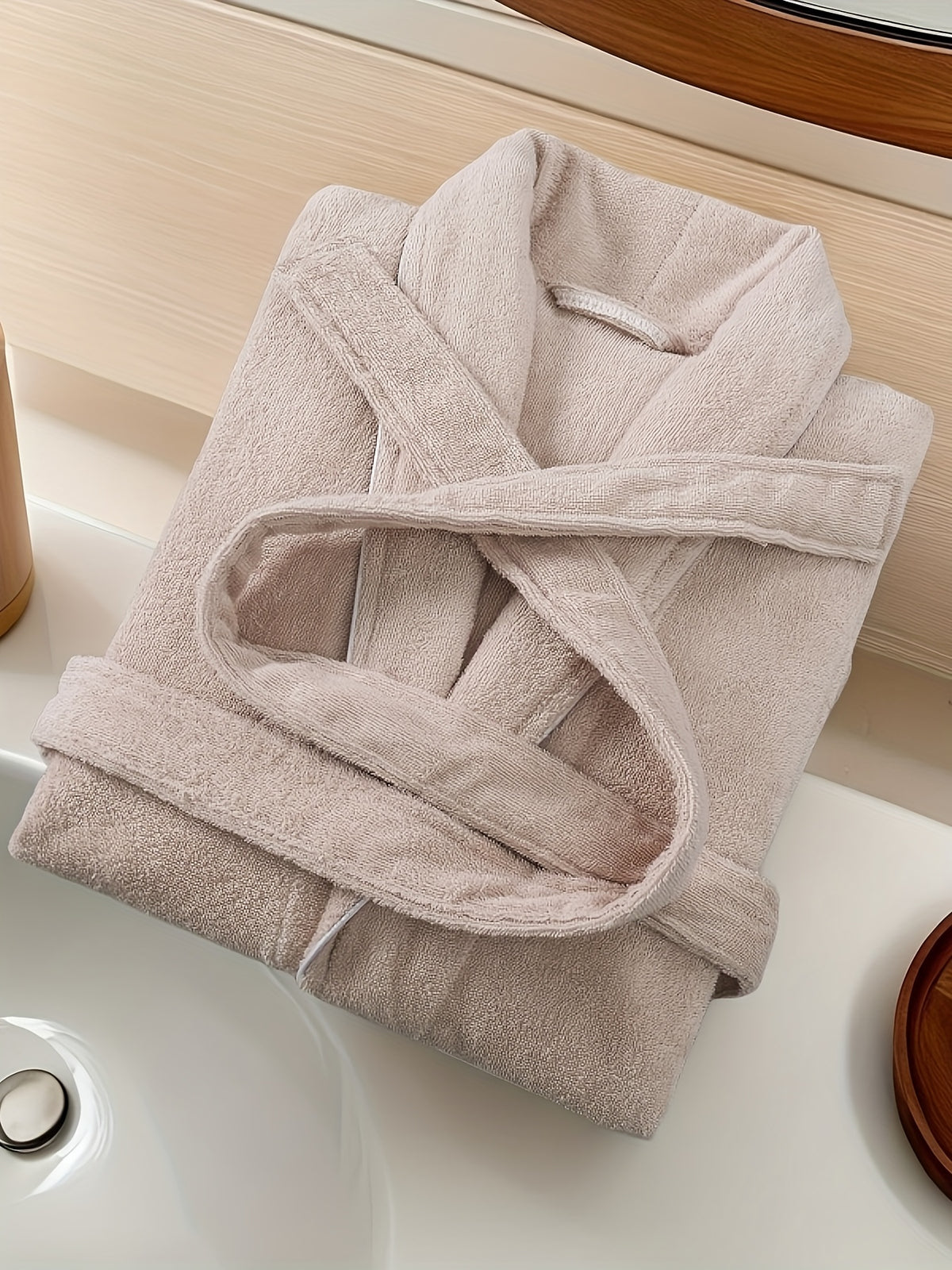 Unisex pink long towelling bathrobe