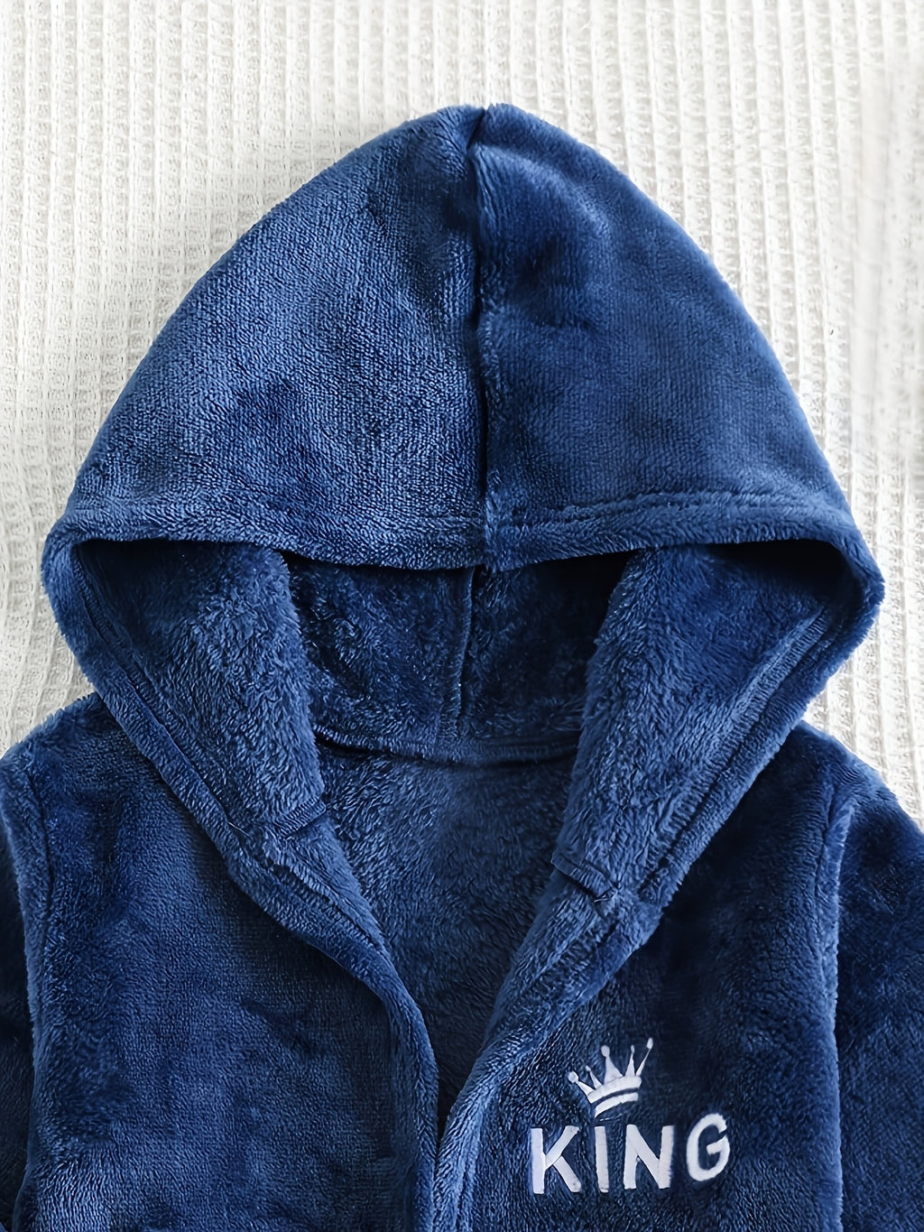 Baby blue hooded flannel bathrobe