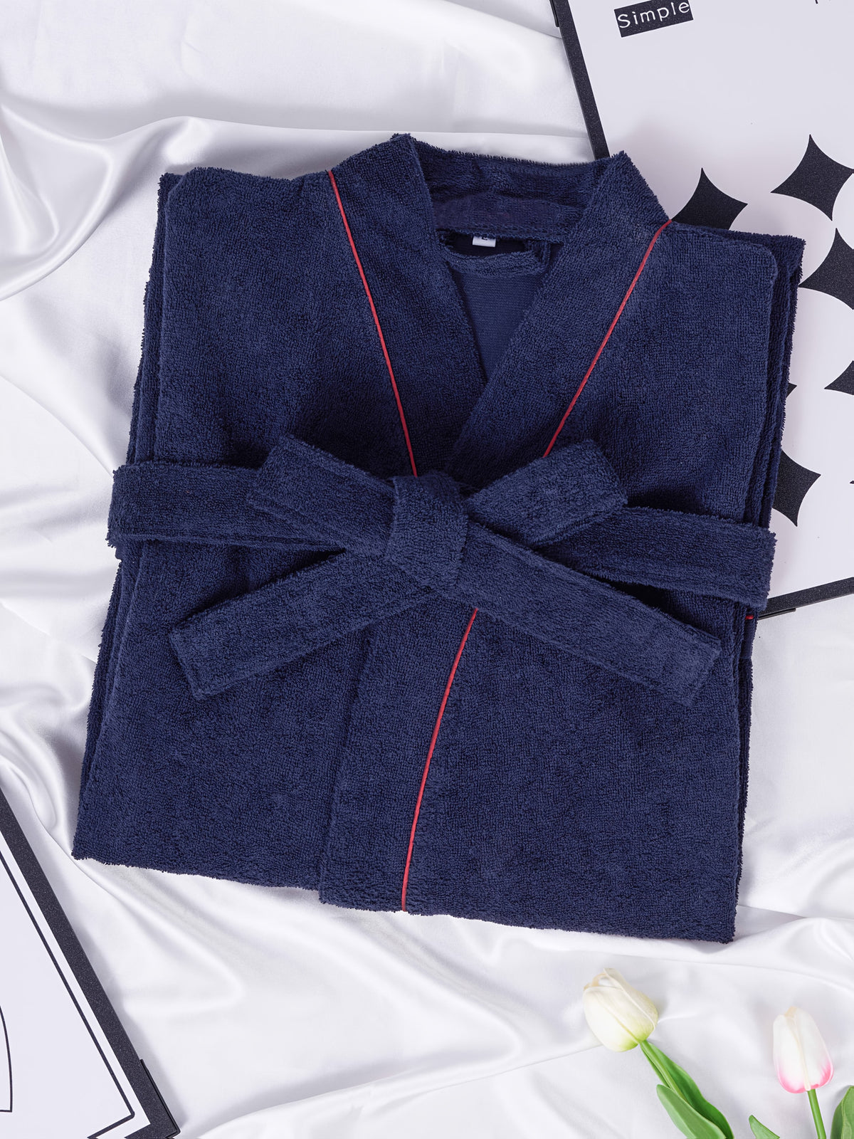 Unisex blue towelling bathrobe