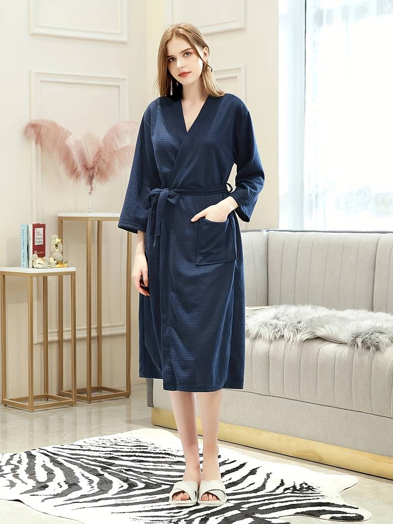 Women's soft belted bathrobe — Navy
