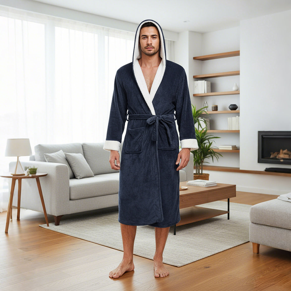 Unisex hooded flannel bathrobe