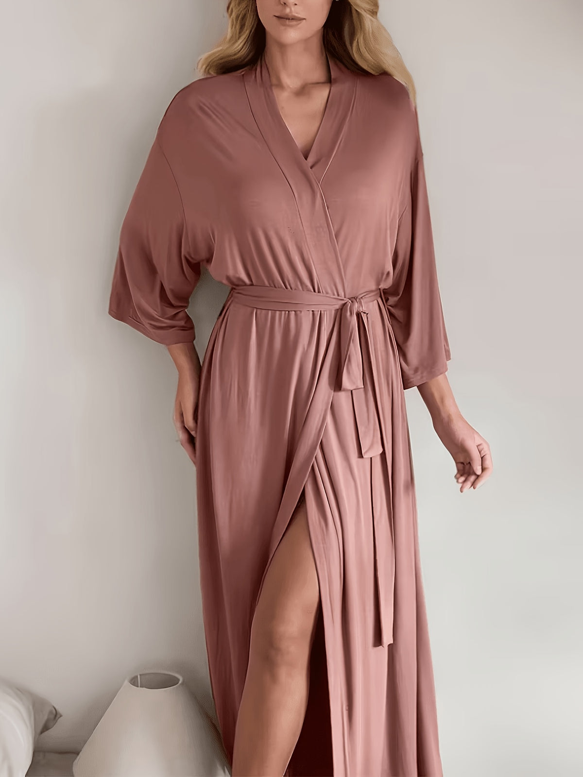 Women's red long satin dressing gown