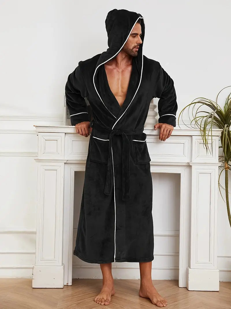 Men's warm hooded luxury bathrobe