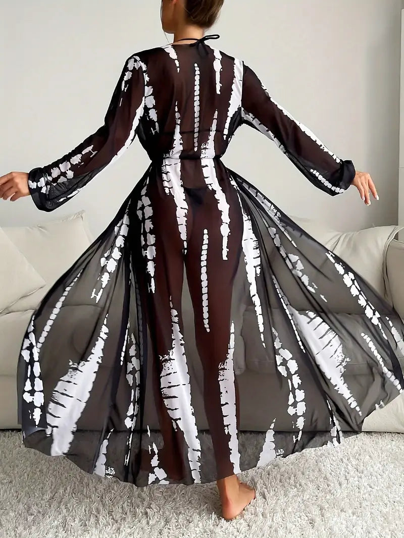 Women's long sheer kimono robe Image