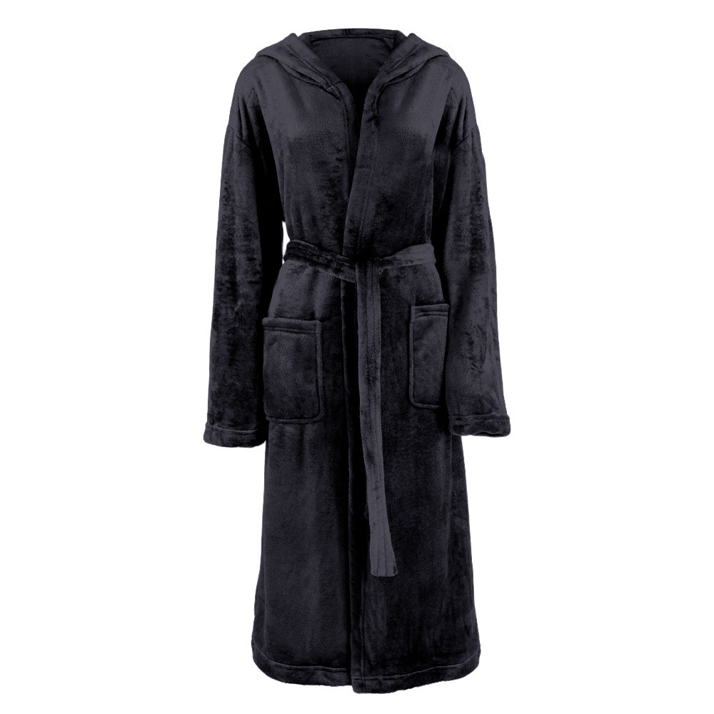 Unisex hooded fuzzy fleece bathrobe