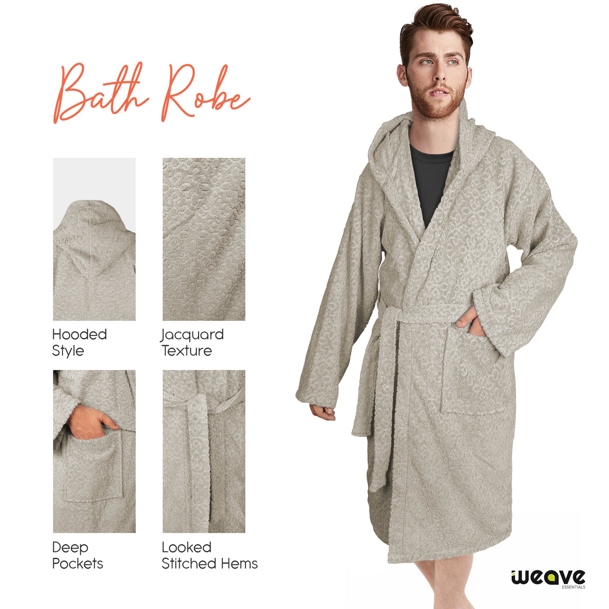 Unisex long hooded terry towelling bathrobe