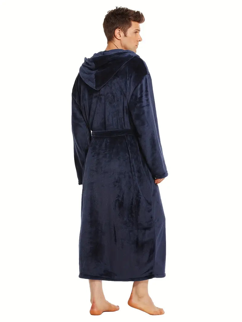 Men's comfortable hooded fleece bathrobe