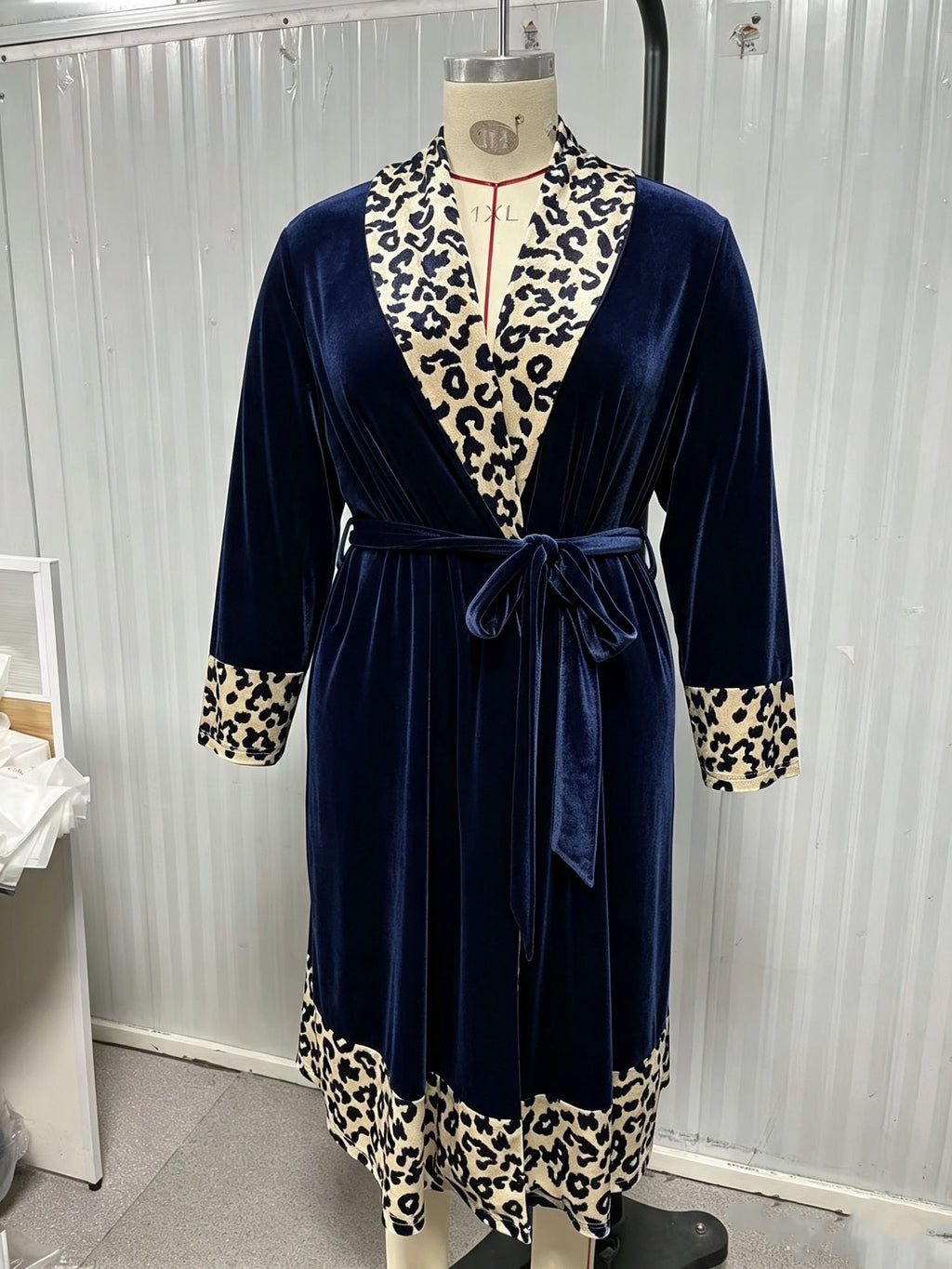 Women's plus size leopard print velvet dressing gown