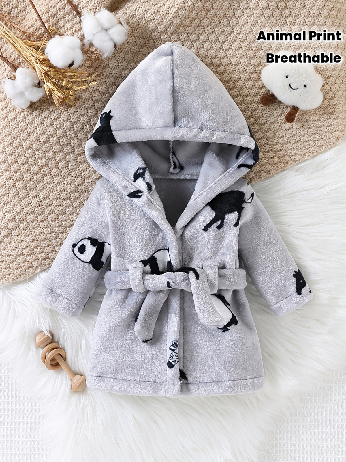 Newborn grey hooded fleece bathrobe