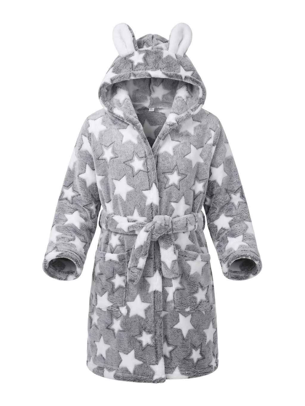 Girls' grey heart print hooded fleece dressing gown