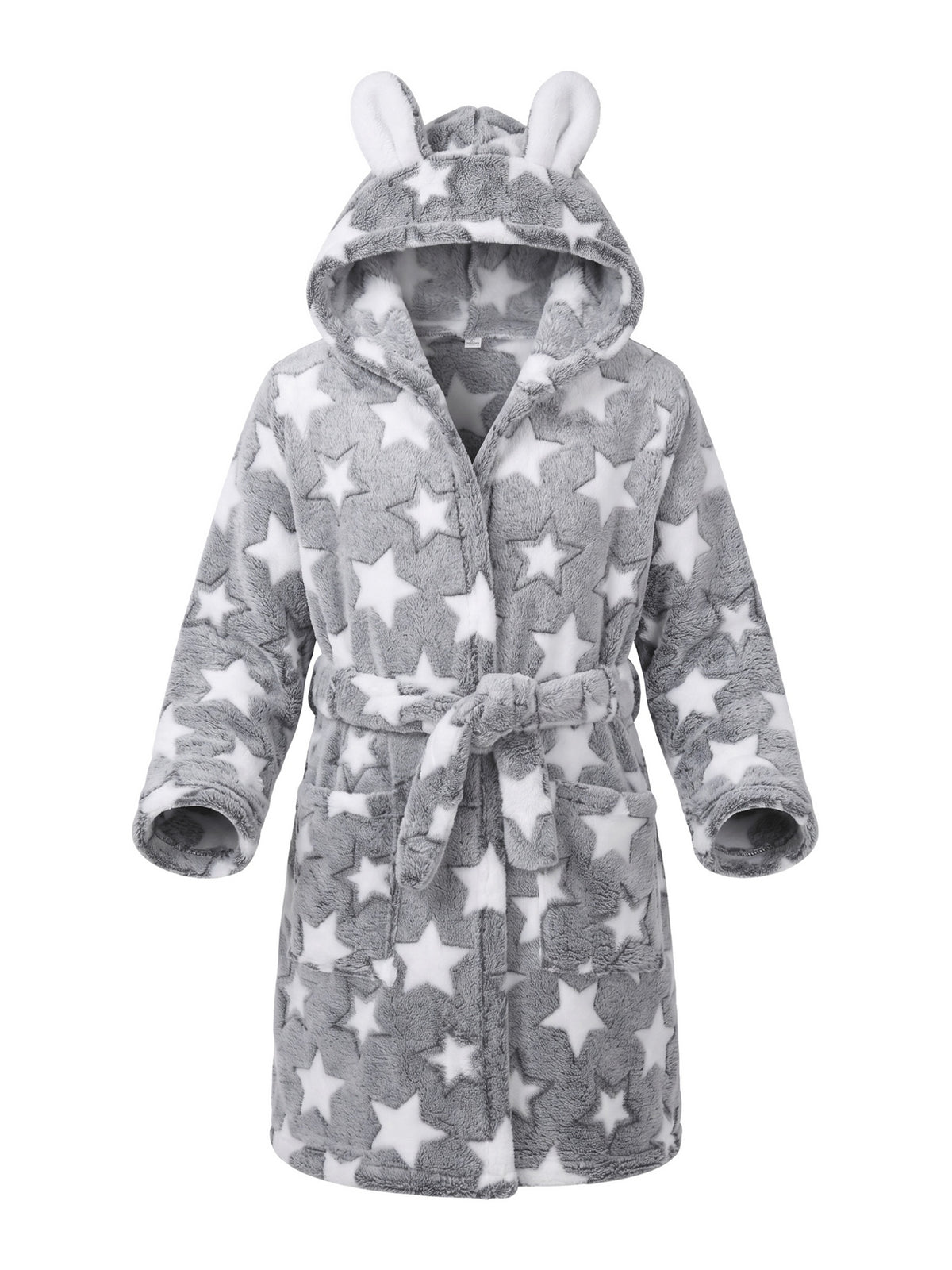 Girls' grey heart print hooded fleece dressing gown