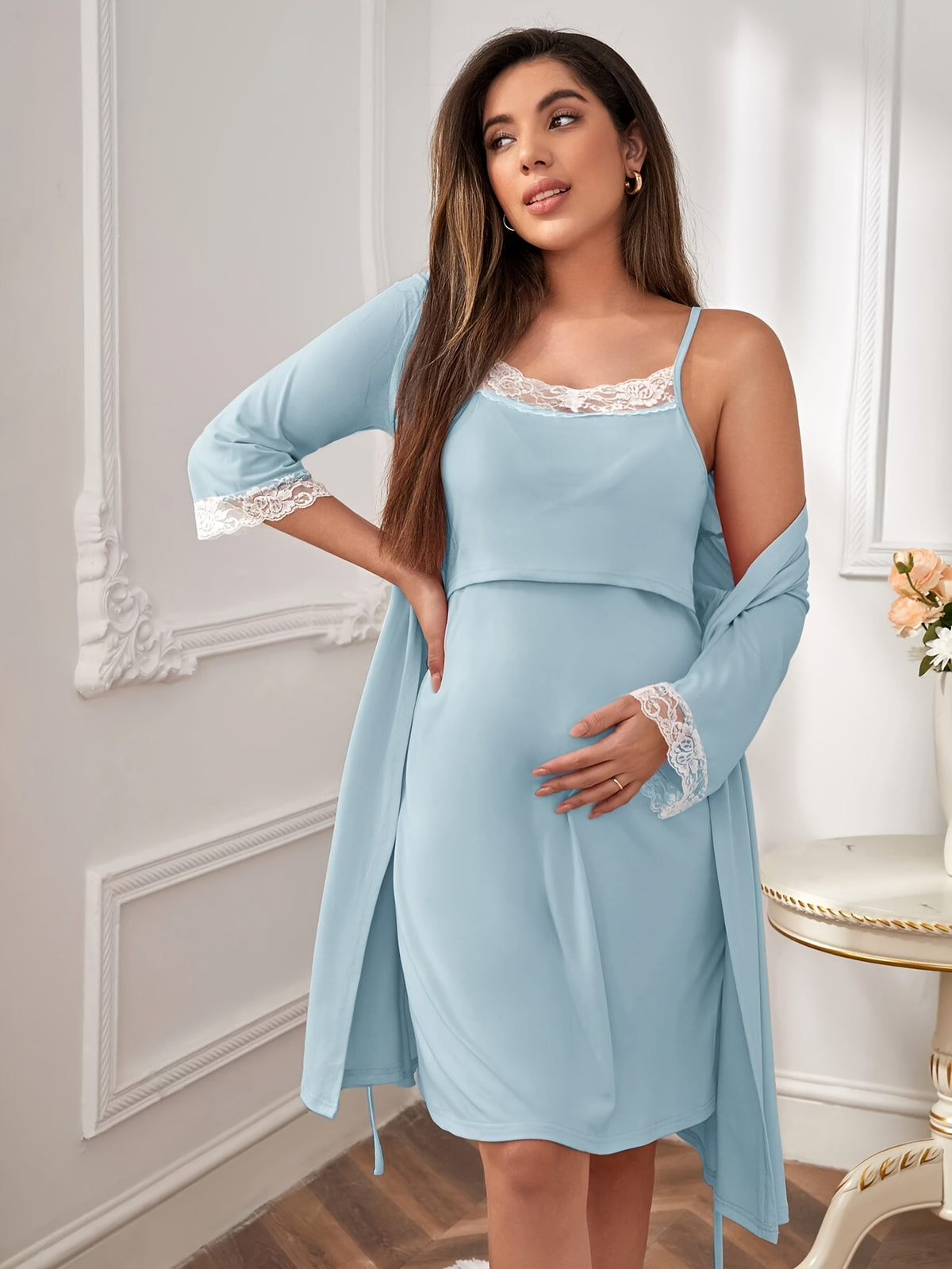 Women's maternity nursing nightdress and robe set Image
