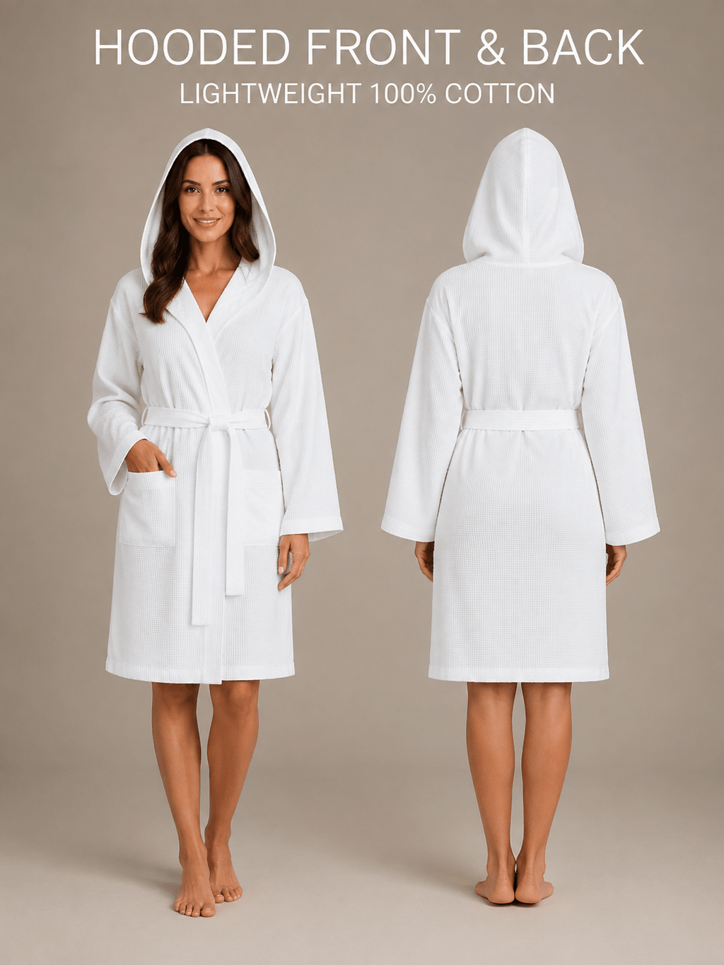 Women's hooded waffle bathrobe