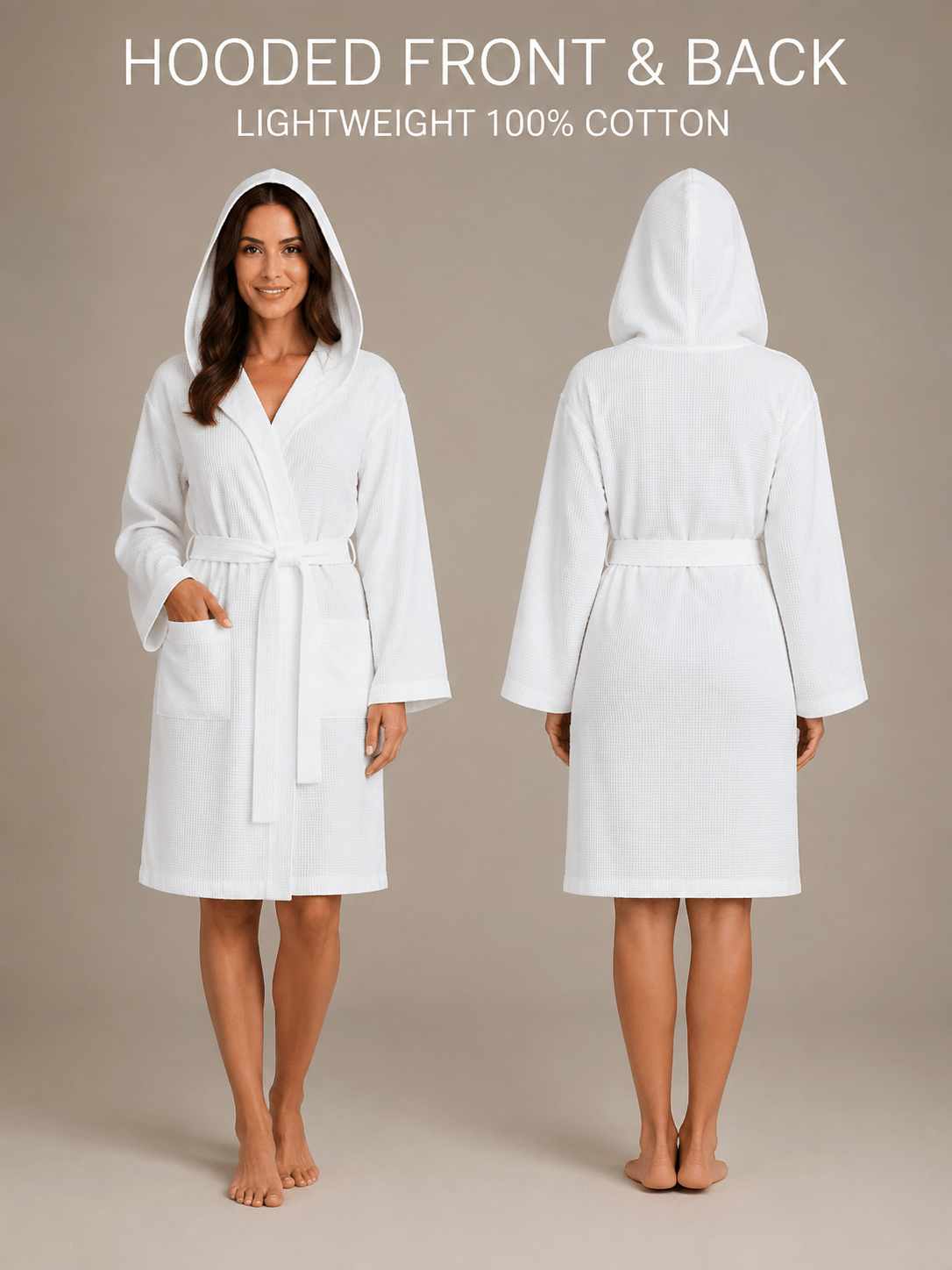 Women's hooded waffle bathrobe