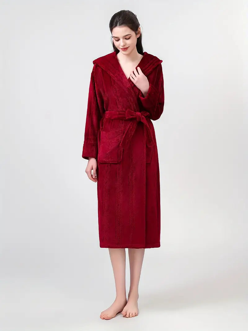 Petite hooded fleece bathrobe — Red