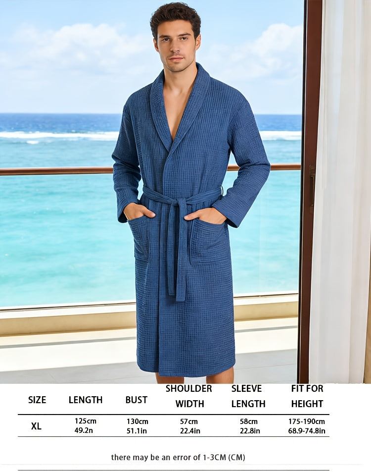 Men's plus size cotton gauze waffle bathrobe