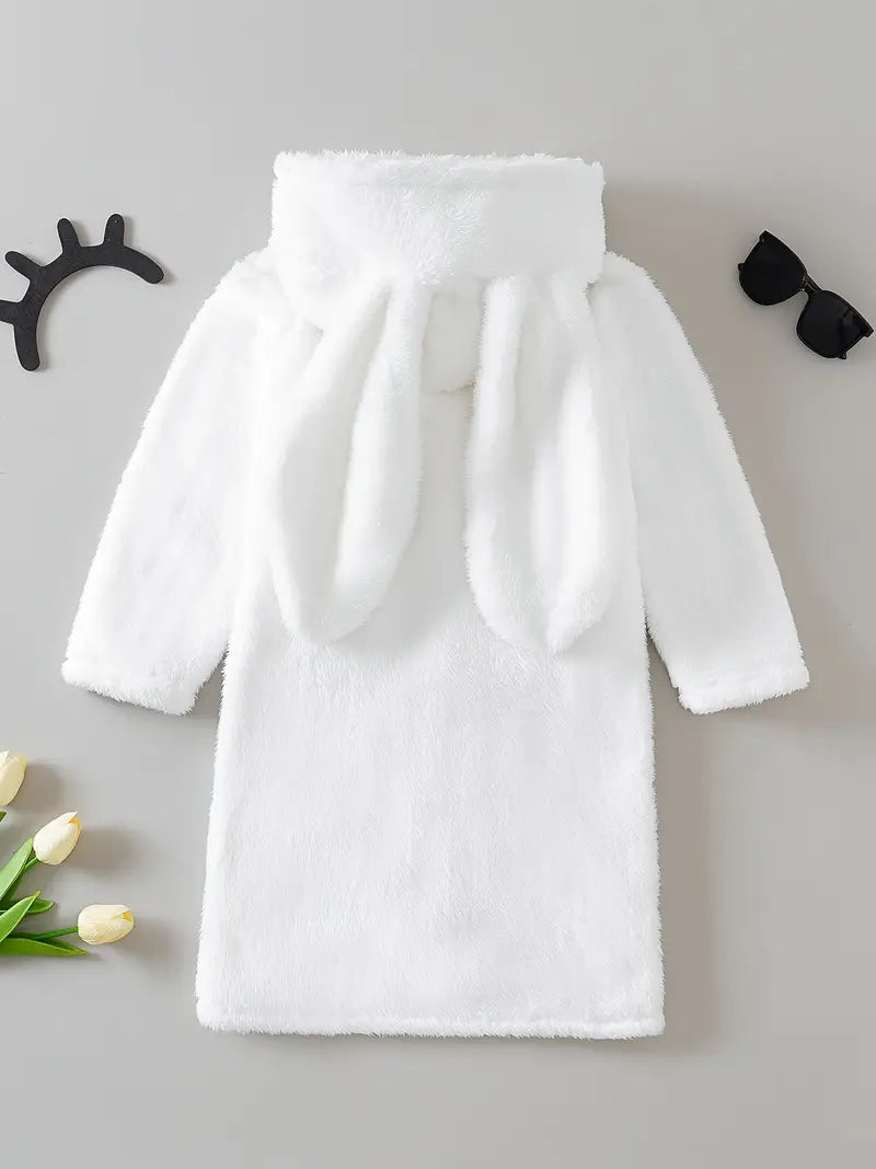 Kids' white rabbit ear bathrobe