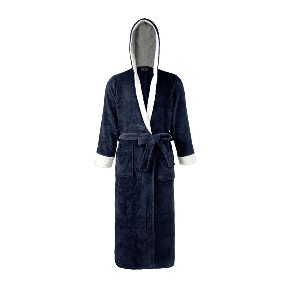 Unisex hooded flannel bathrobe